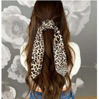 Pink Pewter Long Tail Silky Satin Scrunchie - Leopard