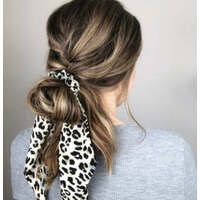 Pink Pewter Long Tail Silky Satin Scrunchie - Leopard