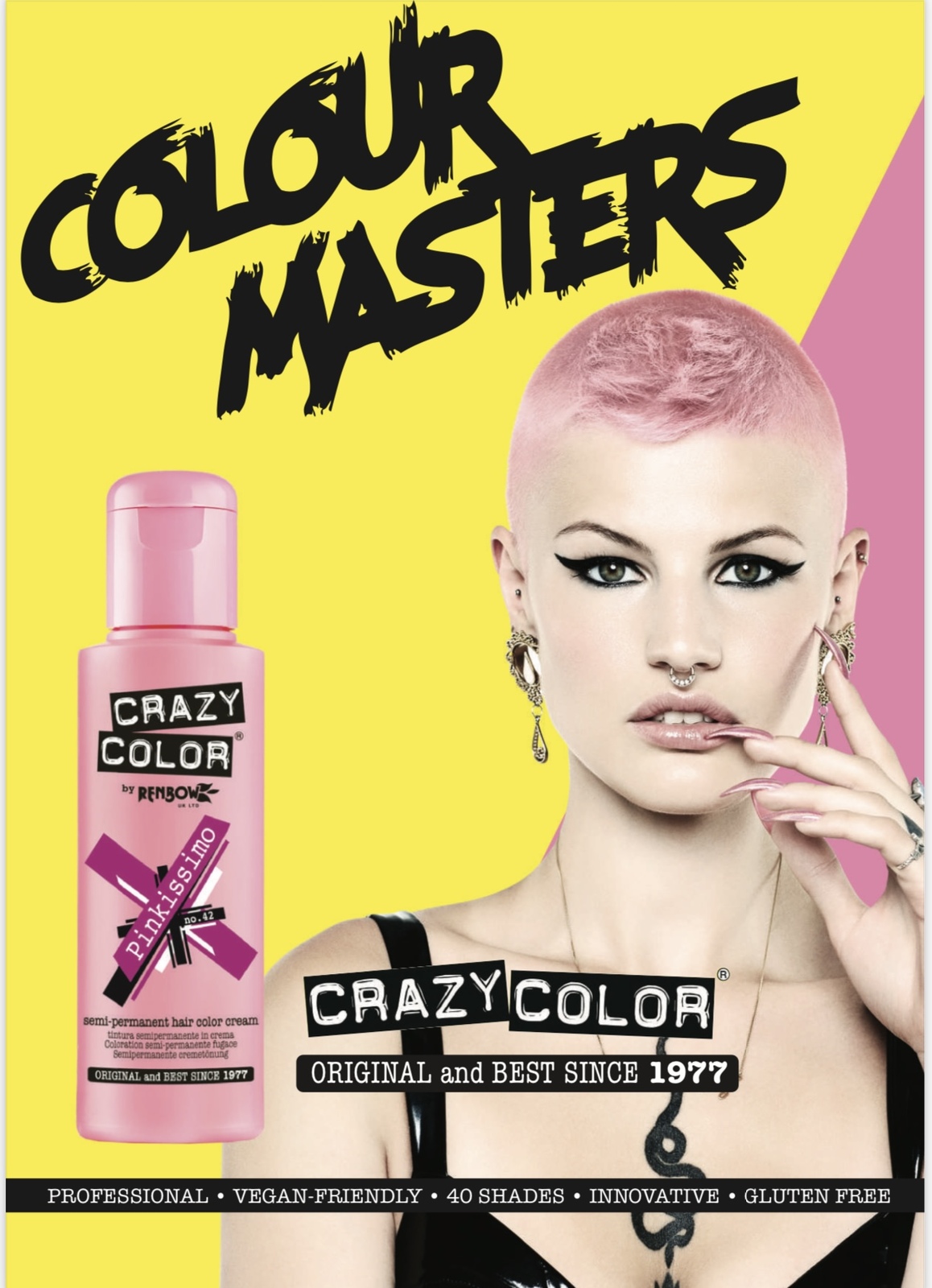 Renbow Crazy Color Semi Permanent Hair Color Cream Pinkissimo No.42 100ml x  4 Bottles. by Renbow : : Beauty