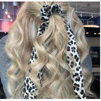 Pink Pewter Long Tail Silky Satin Scrunchie - Leopard