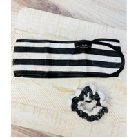 High & Dry Microfiber Scrunchie & Headband Duo - Black & White Stripe