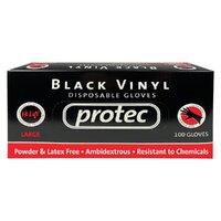 Protec Black Vinyl Disposable Gloves - Large