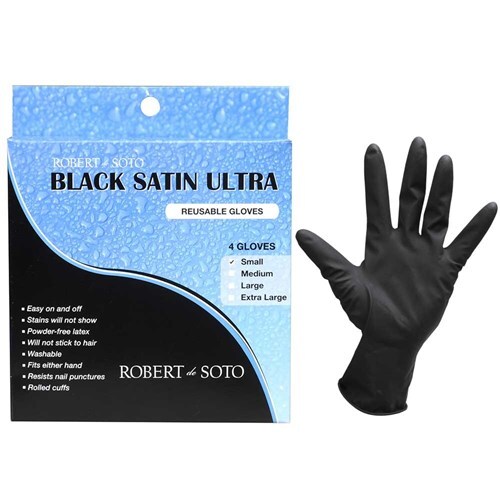 Robert de Soto Black Satin Ultra Reusable Gloves 4pk - Small