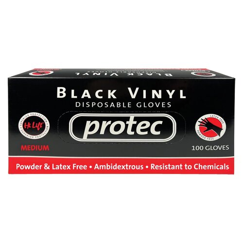Protec Black Vinyl Disposable Gloves - Medium