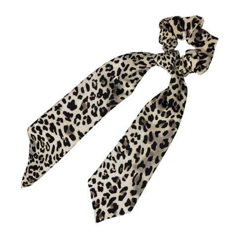 Pink Pewter Long Tail Silky Satin Scrunchie - Leopard